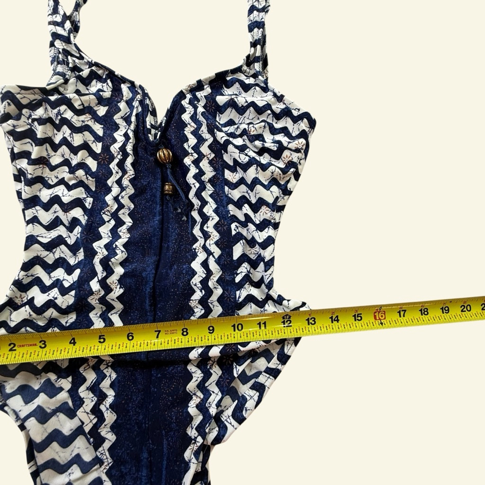 Cole of California Blue White Chevron One Piece Swimsuit Vintage Style Size 10 - Picture 4 of 8